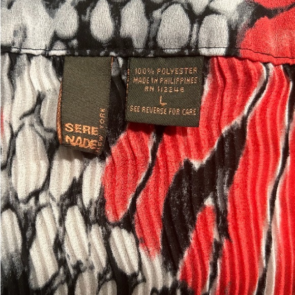 Sere Nade Red & Black Abstract Button Up Blouse w/Flutter Sleeves SZ L - Picture 3 of 3